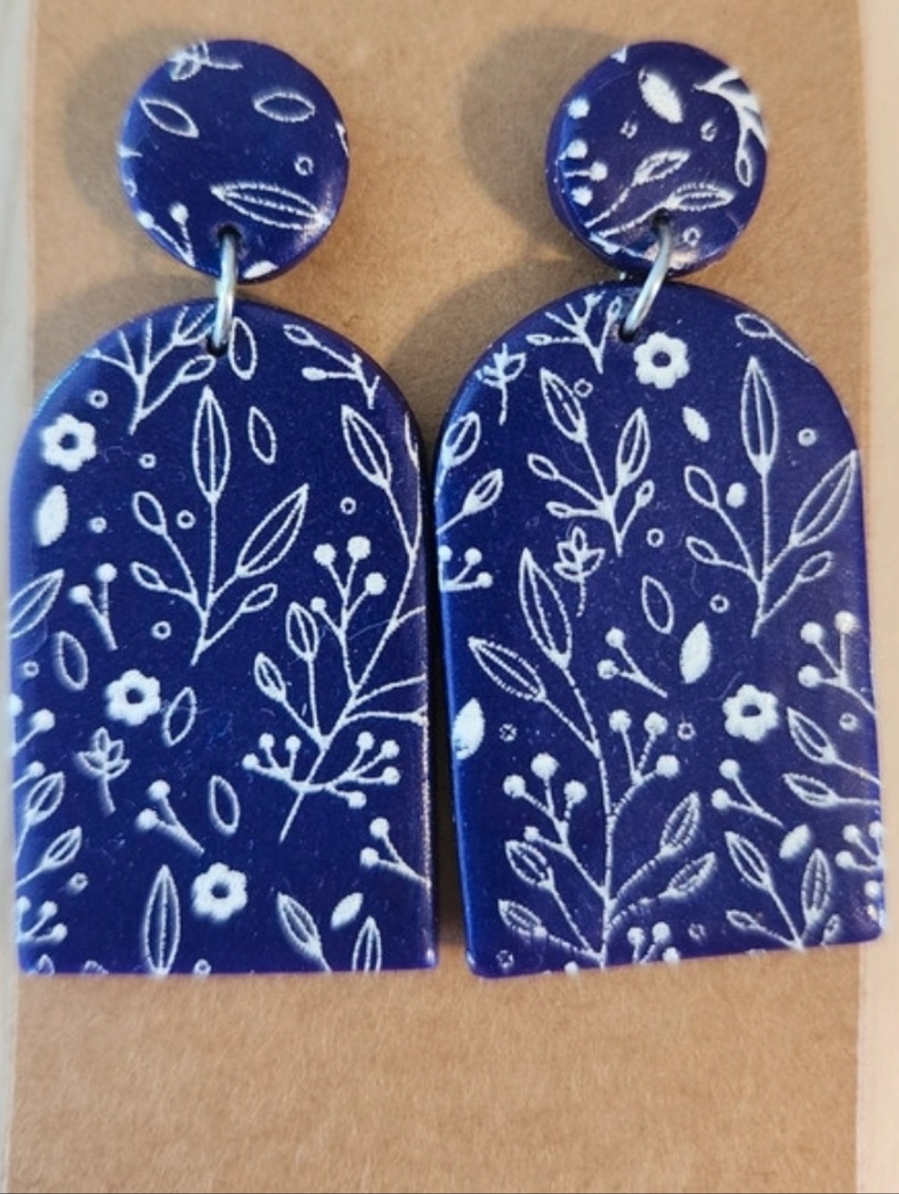 Clay Floral Arch Dangle Earrings Purple -Handmade